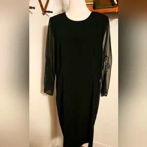 Vintage Bedford Fair Lifestyle Black Dress Sheer Accent  Sleeves Sz‎ 16